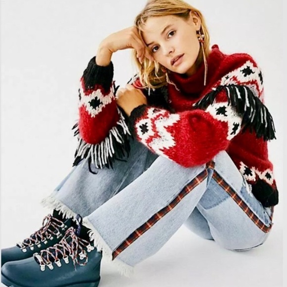 Free People Mix Plaid Slim Flare Jeans - Picture 5 of 13